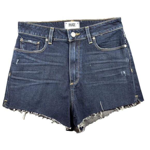 Paige Women Margot Shorts Jean Denim Raw Hem Cut Off Dark Wash Size 28 D135 - Picture 1 of 10